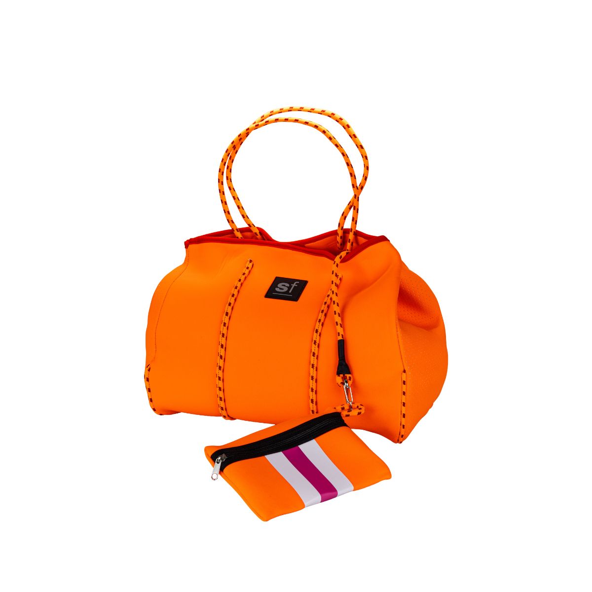 Orange bag with a smaller pouch on a white background